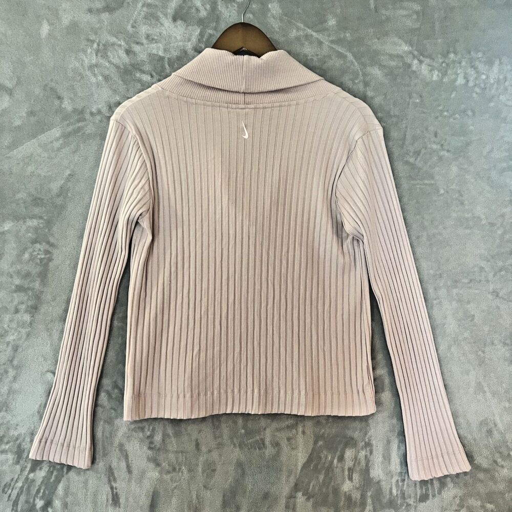 Nike Yoga Luxe Sweater Womens Small Pink Ribbed Shawl Collar Long Sleeve Top - Picture 7 of 7
